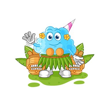 Pamuk helva sallayan Hawaii 'li karakter. karikatür maskotu vektosu