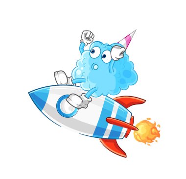 Pamuk helva roket karikatür maskot vektosu sürüyor.