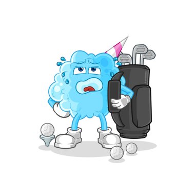 Golf ekipmanlı pamuk helva. karikatür maskotu vektosu