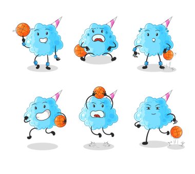 Pamuk helva basketbol oyuncusu grup karakteri. maskot vektosu