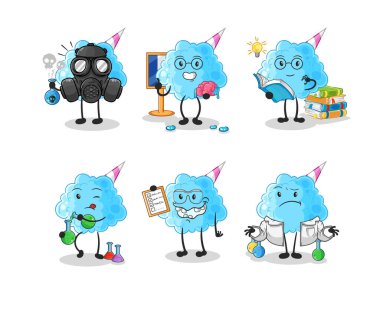 Pamuk helva bilim adamı grup karakteri. karikatür maskotu vektosu