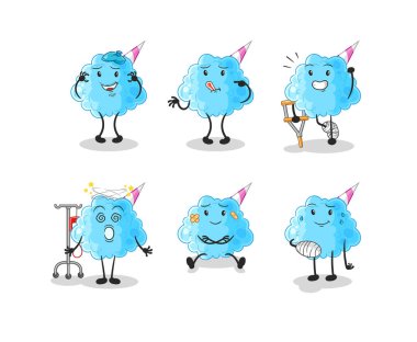 Pamuk helva hastası grup karakteri. karikatür maskotu vektosu