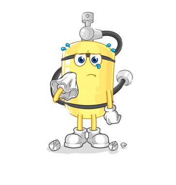 Dalgıç silindiri bir mendille ağlıyor. karikatür maskotu vektosu