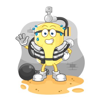 Hapisteki dalgıç silindirli suçlu. karikatür