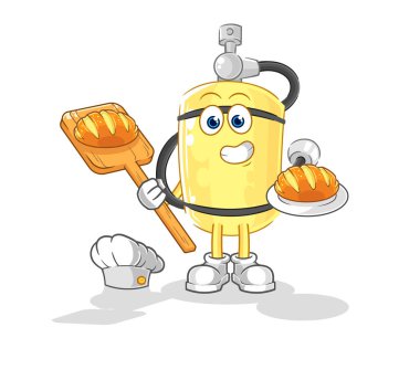 Dalgıç silindirli ekmek fırını. karikatür maskotu vektosu