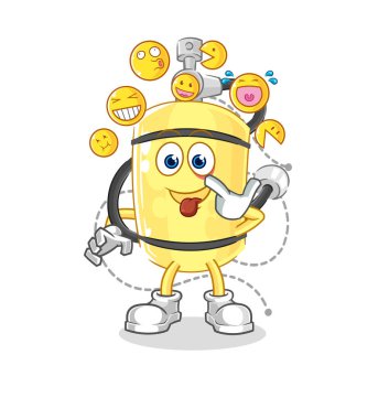 Dalgıç silindiri güler ve karakterle alay eder. karikatür maskotu vektosu