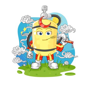 Dalgıç silindirli samuray çizgi filmi. karikatür maskotu vektosu