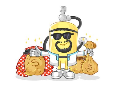 Dalgıç silindiri zengin Arap maskotu. çizgi film vektosu