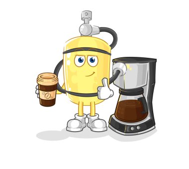 Dalgıç silindiri kahve illüstrasyonunu içiyor. karakter vektosu