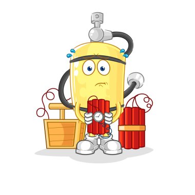 Dalgıç silindirinde dinamit karakteri var. karikatür maskotu vektosu