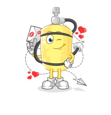 Dalgıç silindirinde aşk mektubu illüstrasyonu var. karakter vektosu