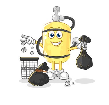 Dalgıç silindiri Çöp maskotu. çizgi film vektosu
