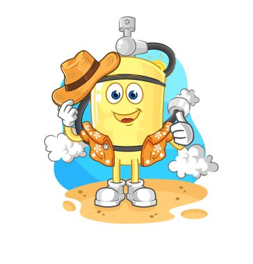 Dalgıç silindiri tatile çıkıyor. karikatür maskotu vektosu