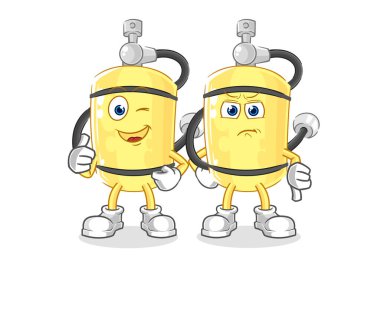 Dalgıç silindiri yukarı ve aşağı işaret ediyor. karikatür maskotu vektosu