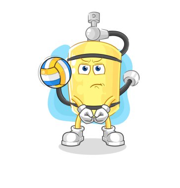 Dalgıç silindiri voleybol maskotu oynuyor. çizgi film vektosu