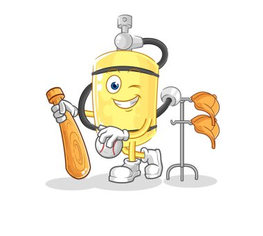 Beyzbol maskotu oynayan dalgıç silindiri. çizgi film vektosu