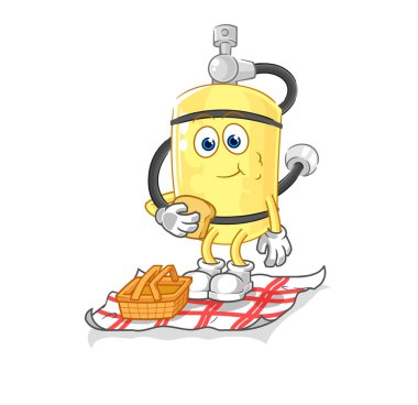 Piknik karikatüründeki dalgıç silindiri. karikatür maskotu vektosu