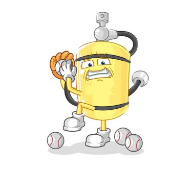 Dalgıç silindirli beyzbol atıcı çizgi filmi. karikatür maskotu vektosu