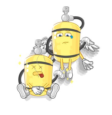 Dalgıç silindiri ruhu vücut maskotunu terk eder. çizgi film vektosu