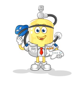 Dalgıç silindirli pilot maskotu. çizgi film vektosu
