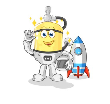 Dalgıç silindirli astronot el sallayan karakter. karikatür maskotu vektosu