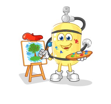 Dalgıç silindirli sanatçı maskotu. çizgi film vektosu