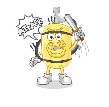 Dalgıç silindirli şövalyeler kılıçla saldırıyor. karikatür maskotu vektosu