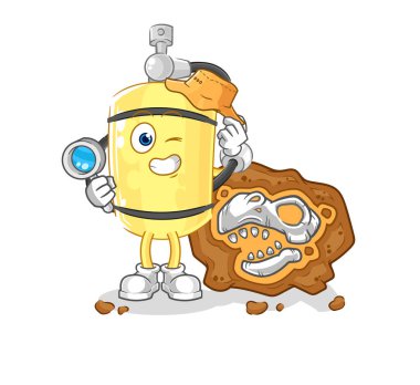 Fosil maskotlu dalgıç silindirli arkeologlar. çizgi film vektosu