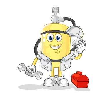 Dalgıç silindirli mekanik karikatür. karikatür maskotu vektosu