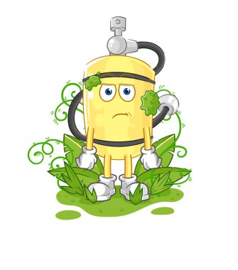 Dalgıç silindiri çok uzun bir maskot bekliyor. çizgi film vektosu