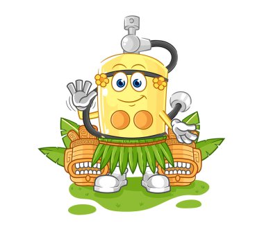 Dalgıç silindirli Hawaii el sallayan karakteri. karikatür maskotu vektosu