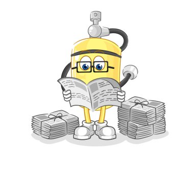 Dalgıç silindiri gazete karikatürü okur. karakter vektosu