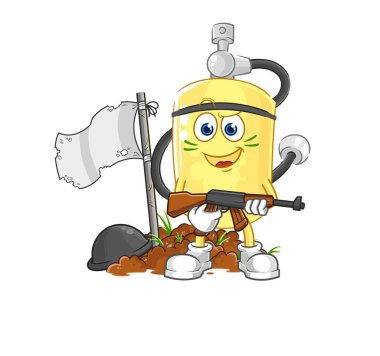 Dalgıç silindirli ordu karakteri. karikatür maskotu vektosu