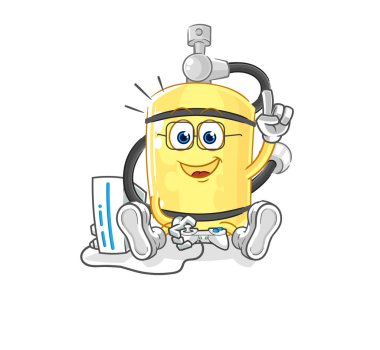 Dalgıç silindiri video oyunları oynuyor. karikatür