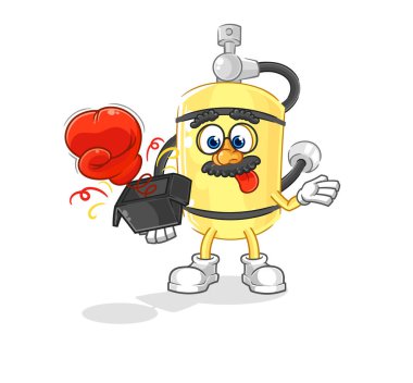 Kutudaki dalgıç silindirli şaka eldiveni. çizgi film maskotu