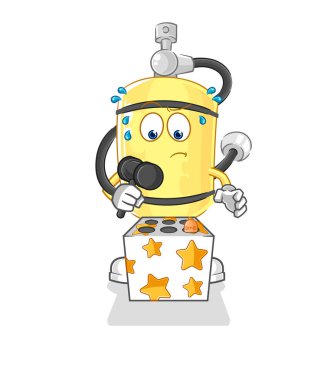 Dalgıç silindiri, köstebek maskotuna vuruyor. çizgi film vektosu