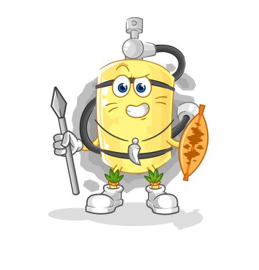 Dalgıç silindirli Afrikalı kabile savaşçı maskotu. çizgi film vektosu