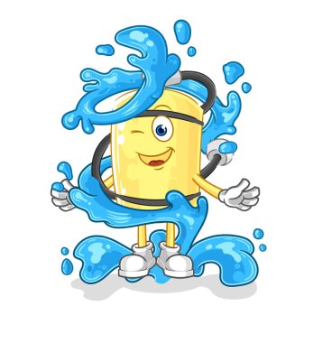 Su maskotlu dalgıç silindiri. çizgi film vektosu