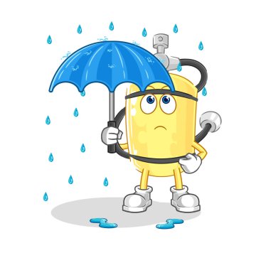 Dalgıç silindiri şemsiye çizimi tutuyor. karakter vektosu