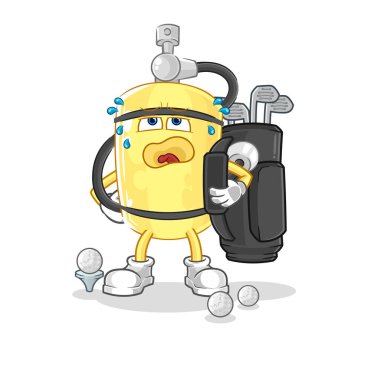 Dalgıç silindiri ve golf ekipmanları. karikatür maskotu vektosu