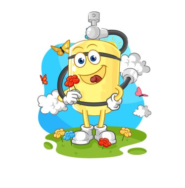 Dalgıç silindiri baharda çiçek toplar. karakter vektosu