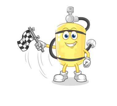 Dalgıç silindiri beklemede bitiş bayrağı. karikatür maskotu vektosu