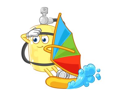 Dalgıç silindirli rüzgar sörfü karakteri. maskot vektosu