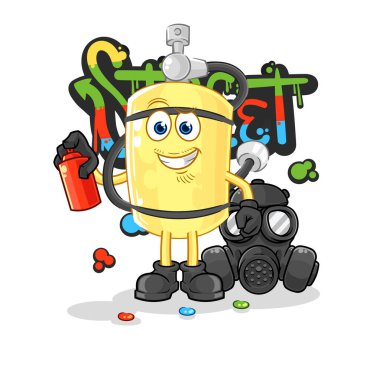 Dalgıç silindirli grafiti sanatçısı vektörü. karikatür