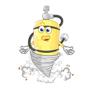 Tornado çizgi film karakter vektöründeki dalgıç silindiri