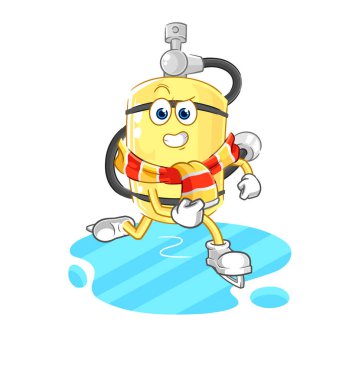 Dalgıç silindirli buz kayağı çizgi filmi. karakter maskotu vekto