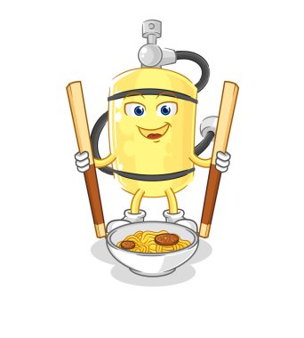 Dalgıç silindiri erişte çizgi filmi yiyor. karakter maskotu vekto