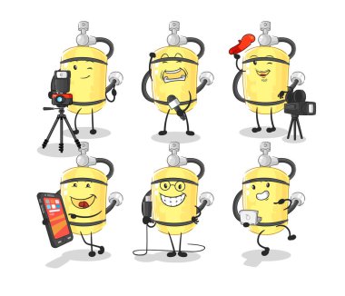 Dalgıç silindirli teknoloji grubu karakteri. karikatür maskotu vektosu