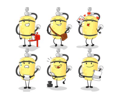 Dalgıç silindirli postacı karakter belirledi. karikatür maskotu vektosu