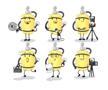 Dalgıç silindirli eğlence grubu karakteri. karikatür maskotu vektosu